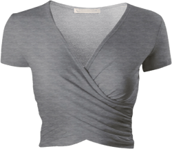 Women's Crop Top Cross Wrap Long/Short Sleeve Deep V Neck Slim Fit Medium Heather Grey_2329