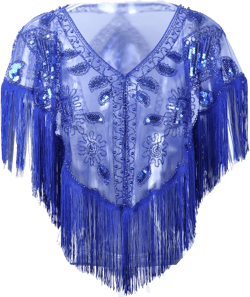 Sequin 1920s Shawl Lace Evening Cape Tassel Flapper Retro Cover Up for Women Dress Party Halloween Blue One Size