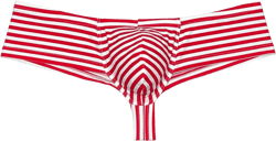 Men's Mini Cheek Underwear Bulge Pouch Hipster Boxer Brief Booty Short Half Hip Brazilian Bikini Skimpy Swim Briefs Large Small Red Stripe