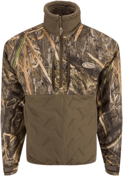 Drake Waterfowl Men's LST Guardian Flex Double Down 1/4 Zip Eqwader Insulated Waterproof Breathable Hunting Jacket Large Mossy Oak Shadow Grass Habitat