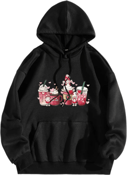 Hoodies, Graphic Hoodies for Men Women Happy Valentine's Day Pocket Pullover Tops Fall Long Sleeve Outfits 03-black Large