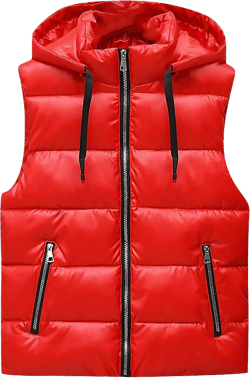 HGps8w Women's Metallic Luster Shiny Puffer Vest, Sleeveless Zip Up Hooded Coat Winter Warm Padded Gilet Jacket With Pockets Medium 03 Red