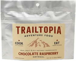 Trailtopia Raspberry Chocolate Oatmeal Nutrient-Packed Breakfast for Camping and Hiking | Vegan, Gluten-Free, Freeze-Dried Backpacking and Camping Food | Great Tasting | Quick Prep | Lightweight