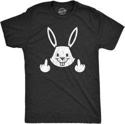 Mens Bunny Giving The Finger T Shirt Funny Easter Graphic Cool Novelty Tee 3X-Large Heather Black
