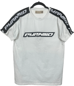 Black Pyramid Solid White Black Logo Graphic Short Sleeve Tee Shirt Top S C94 L69