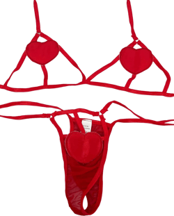 HiSexy Sexy Heart Lingerie Set Hollow Out Bikini Set Halter Two Piece Bra Thong Sleepwear for Women Lace Up Pajamas One Size Red