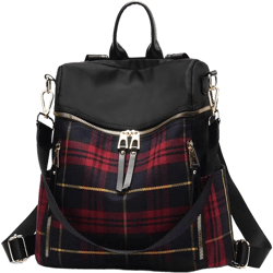 zhongningyifeng Women Backpack Purse Small Waterproof Nylon Rucksack Lightweight Fashion Casual Travel Ladies Shoulder Bag Daypack Red Plaid