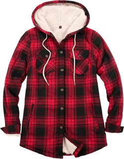 ThCreasa Womens Sherpa Lined Plaid Hooded Flannel Jacket with Hand Pockets Button Down Shirt Jackets Red Large