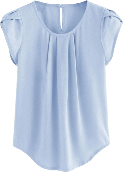 Crop Tops for Girls White Women's Chiffon Solid Color Short Sleeve Round Neck Casual Shirt Short Sleeve Blouse Small Light Blue