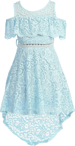 Girls Off Shoulder Hi-Lo Floral Lace Rhinestone Flower Girl Swing Summer Dress USA 4-16 8 Light Blue