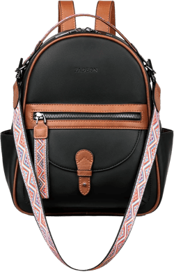 FADEON Mini Backpack Purse for Women, Designer Leather Cute Roomly Backpacks, Daily Ladies Shoulder Backpack Fashion Handbag Pure Black With Brown