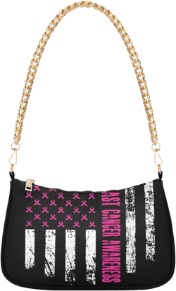 Usa Flag Breast Cancer Womens Shoulder Bag for Women Girls Hobo Tote Handbag Gold Chain Crossbody Bag with Zipper Clutch Purse Handbags