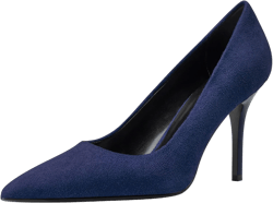 DearOnly Womens Slip On Pumps High Stiletto Heel Pointed Toe Shopping Suede Dress Shoes 3.5 Inch A1 7 Navy Blue