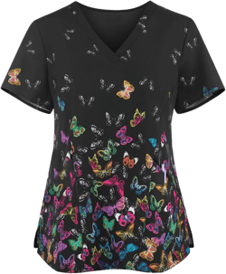 Print Scrubs for Women Nurse Vet Pediatric with Design Fit Plus Size Scrub Tops 2025 Spring Summer Scrub Shirts