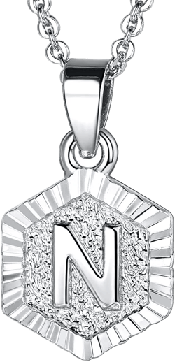 FOCALOOK Initial Necklaces for Women Yellow Gold/Platinum Plated Hexagon Letter Pendant Necklace 18 Inch 02.Platinum Plated N