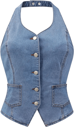 INSPIRE CHIC Women's Denim Halter Neck Button Down Backless Jean Vest Medium Blue