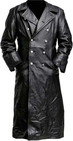 Mens Black Leather Jacket Coat Vintage German WW2 Officer Military Uniform Long Motorcycle Jakcet Trench Coat Jacket Medium Black