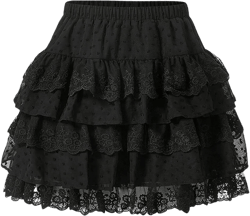 Milumia Women Cute Tiered Ruffle Lace Mini Skirt High Waisted Y2k Flare Short Skirts X-Small Black