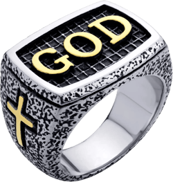 555Jewelry Stainless Steel Vintage Hammered Style Cross GOD Signet Ring for Men Silver / Gold 10
