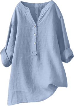 Casual Linen Blouses for Women Long Sleeve V Neck Button Up Shirts Comfy Loose Tunics Blouses Ladies Linen Blouse Top XX-Large Light Blue