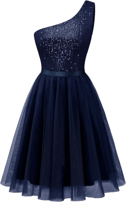 BeryLove Womens Sequin Homecoming Formal One-Shoulder Cocktail Dress for Teens X-Small Tulle Navy