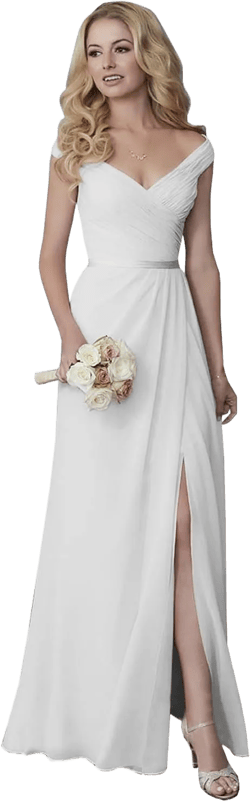 Sukleet Maternity Wedding Dress Plus Size for Women White Formal Dress with Slit Off Shoulder Pleated Chiffon Wedding Party Dress 16W