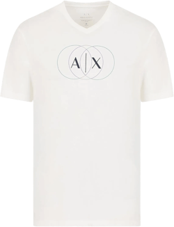 Armani Exchange Men's Regular Fit Cotton V Neck Center Logo Tee Small Off-white