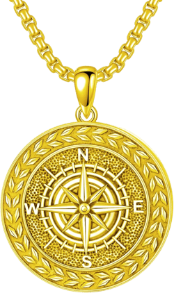 Seiyang Compass/Masonic Necklace 925Sterling Silver Pendant Necklace for Men Women with 2mm 22+2In Rolo Chain Compass Necklace(Gold)