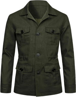 Mens Casual Linen Cargo Jackets Multi Pocket Utility Safari Jackets Lightweight Work Coats Button Down Overshirts Army Green 5X-Large