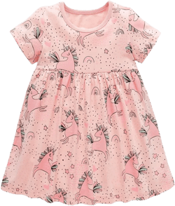 Zanie Kids Baby Girls Summer Dress 100% Cotton Easter Clothing Short Sleeves Pink Unicorn 2-3T