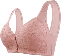 No Underwire Lace Bras for Women Sponge Cup Front Closure Bras for Seniors Plus Size Full Coverage Bras No Wire Bras 6X-Large Pink