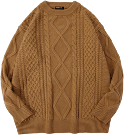 Vamtac Womens Cable Knit Sweater Cream Fall Oversized Chunky Crewneck Pullover Knitted Tops Brown Large