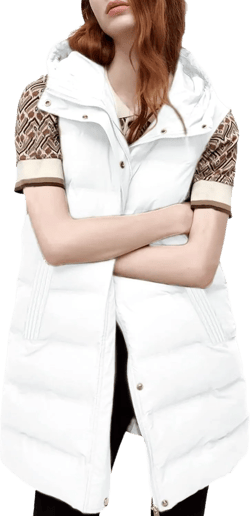 Fiona Jolin Long Puffer Vest Women Sleeveless Hooded Puffy Jacket Coat Outerwear Vest Gilet Small White