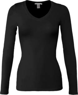 Bozzolo Women's Basic V-Neck Warm Soft Stretchy Long Sleeves T Shirt Large Black