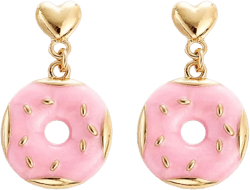 Pink Donut Earrings Gold Plated Funny Enamel Sweet Doughnut Simulated Dessert Cake Food Dangle Drop Earrings for Women Birthday Party Food Lover Trendy Jewelry(Gold)