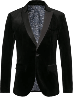 THWEI Mens Velvet Blazer Slim Fit Suit Jacket One Button Tuxedo Blazer Wedding Prom Dinner X-Large Black