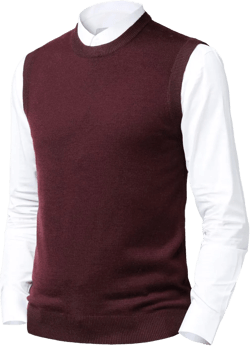 Mens Sweater Vest Classic Crew Neck Sleeveless Pullover Wool Blend Slim Fit Knitwear Vest, Wine Red, Medium
