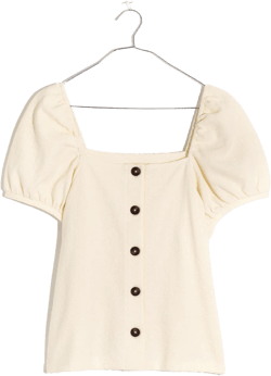 Jacquard Square-Neck Puff-Sleeve Top