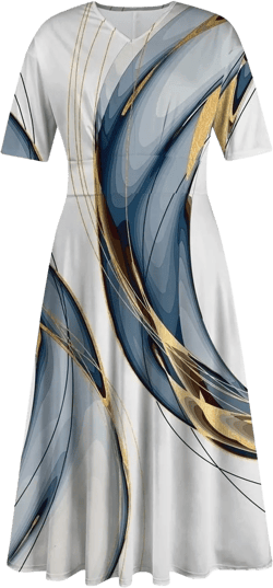 Midi Dresses for Women A-Line Waist V Neck Maxi Dresses Short Sleeve Swing Dress Printing Dressy Beach Dress Small 2-white