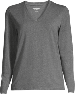 Lands' End Women's Relaxed Supima Cotton Long Sleeve V-Neck T-Shirt - Medium - Charcoal Heather