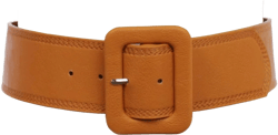 Women's 2 1/4" Wide High Waist Rectangular Stitch-edged Leather Belt M/L-36" Tan