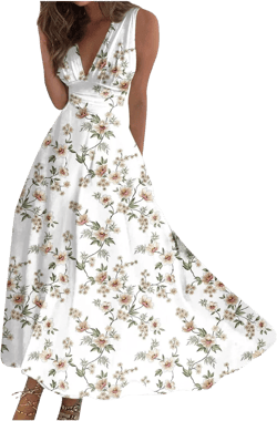 Dresses for Women 2024 Flowy Ruched Floral Print Boho Dress Sleeveless Wrap V Neck Sundresses Trendy Maxi Dress 3-green Large