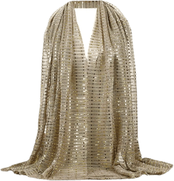 Editha Women Solid Color Muslim Headscarf Turban Lightweight Jersey Hijab Scarf Wrap Gold+sequins