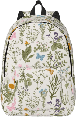 Vintage Wild Herb Floral Flower Backpack for Girls Boys Women Lightweight Canvas Bookbag Casual Daypack for Travel Outdoor Camping, 15 Inch