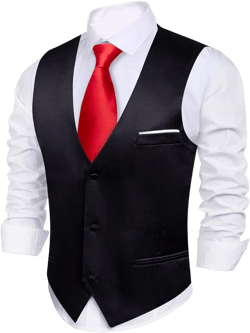 Barry.Wang Mens Satin Suit Vest Formal/Leisure V-neck 2 Pockets Wedding Party Tuxedo Waistcoat Medium Black