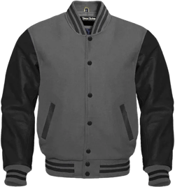 Men's Letterman Classic Baseball Wool & Genuine Black Leather Sleeves Varsity Jacket X-Large Dark Grey - Black
