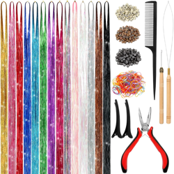 Hair Tinsel Kit (48 Inch,14 Colors, 3500 strands), Tinsel Hair Extensions with Tools, Heat Resistant Fairy Hair Tinsel Kit for Women Hair Accessories