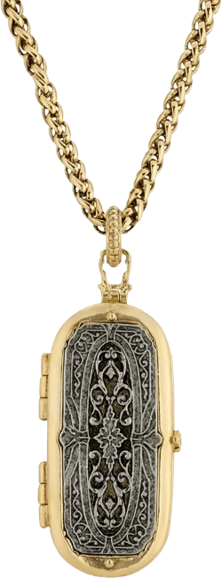 1928 Jewelry Company Antiquities Couture Heirloom Two Tone Vinaigrette Pendant Picture Locket Necklace For Women 32", Ladies Vintage Style Photo Keepsake, Made In USA
