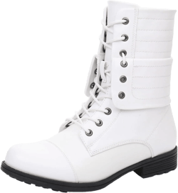 GLOBALWIN Women's Fashion Low Heels Lace Up Ankle Boots 9.5 22yy06 White
