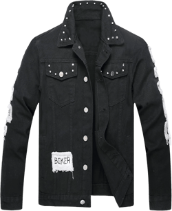 LZLER Men's Denim Jackets Distressed Destroyed Classic Vintage Slim Fit Ripped 2024 Fashion Trendy Trucker Jean Jackets Large Classic Black